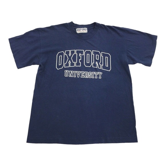Vintage Single Stitch Oxford University Short Sleeve T-Shirt Large Blue White L - Picture 1 of 5